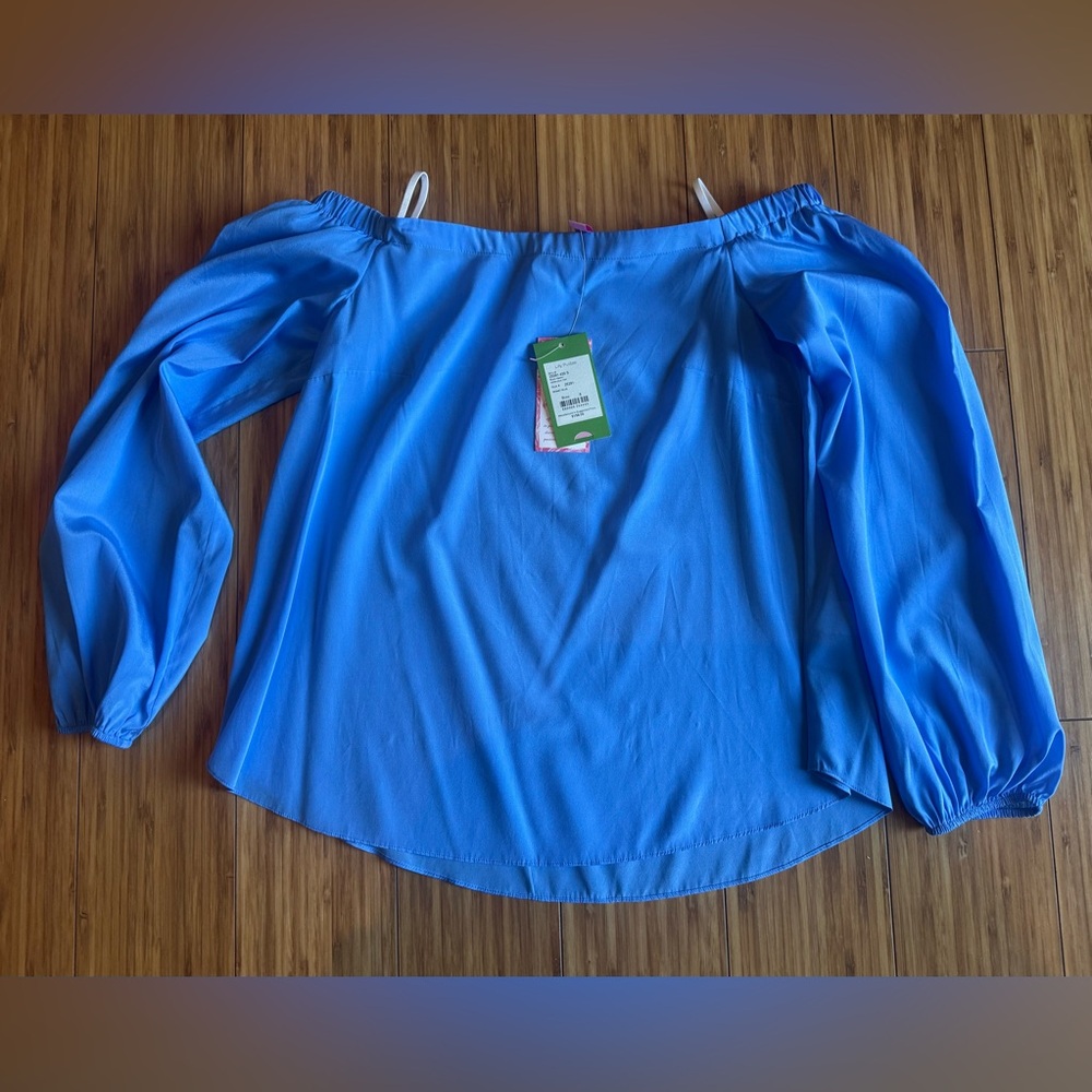 NWT Lilly Pulitzer Adira Silk Stretch Long Sleeve Blouse in Bennet Blue Size XS
